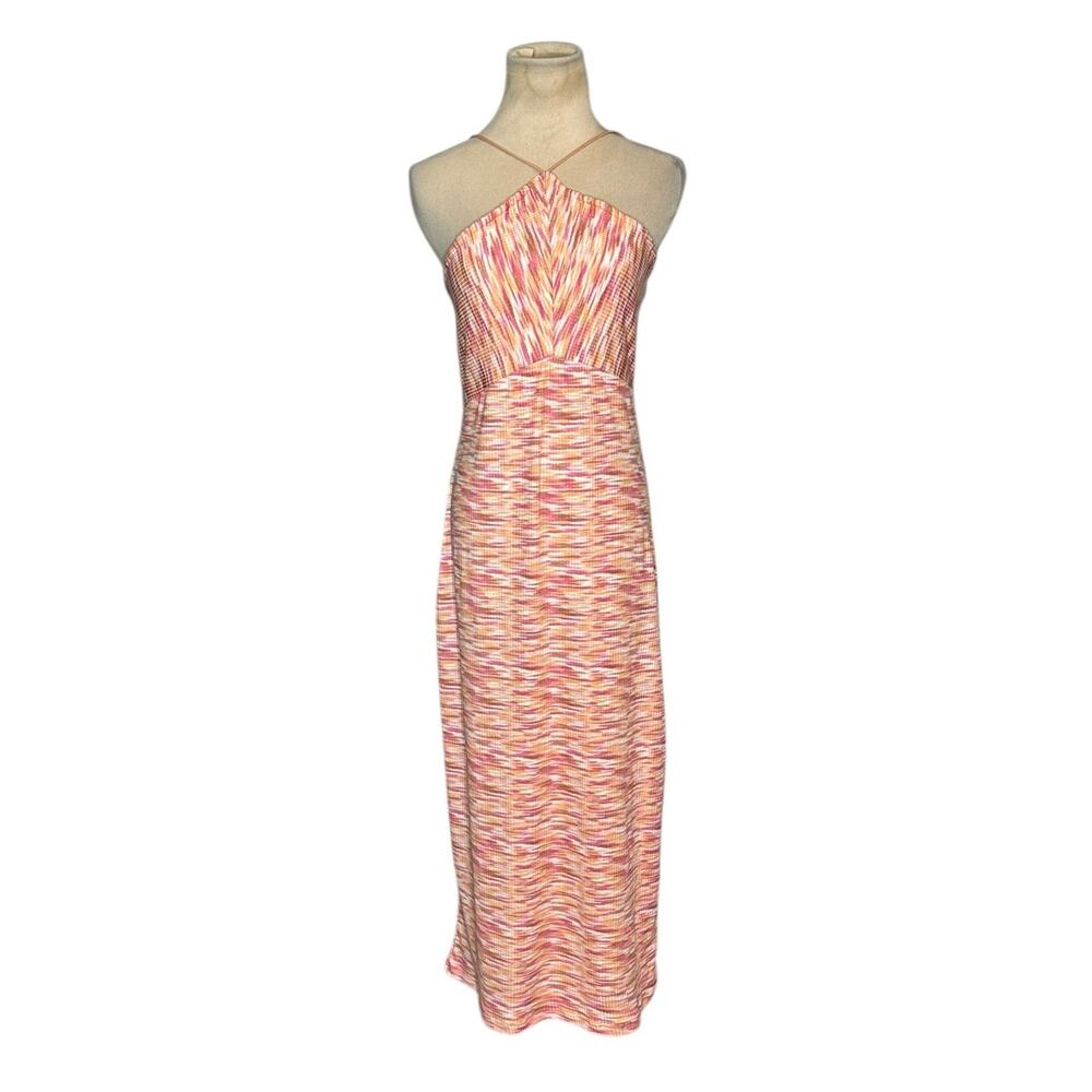 No Comment orange pink strappy midi knit dress size XL